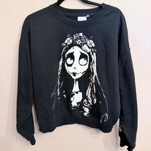 Corpse Bride Emily Graphic Sweatshirt Black Tim Burton Gothic Pullover Small